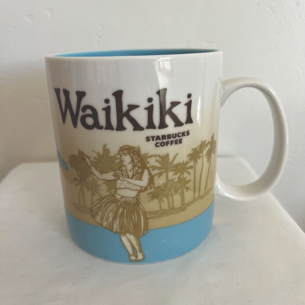 STARBUCKS 2011 Mug Waikiki HAWAII Hula Dancer Design 16 oz Coffee Cup Collector